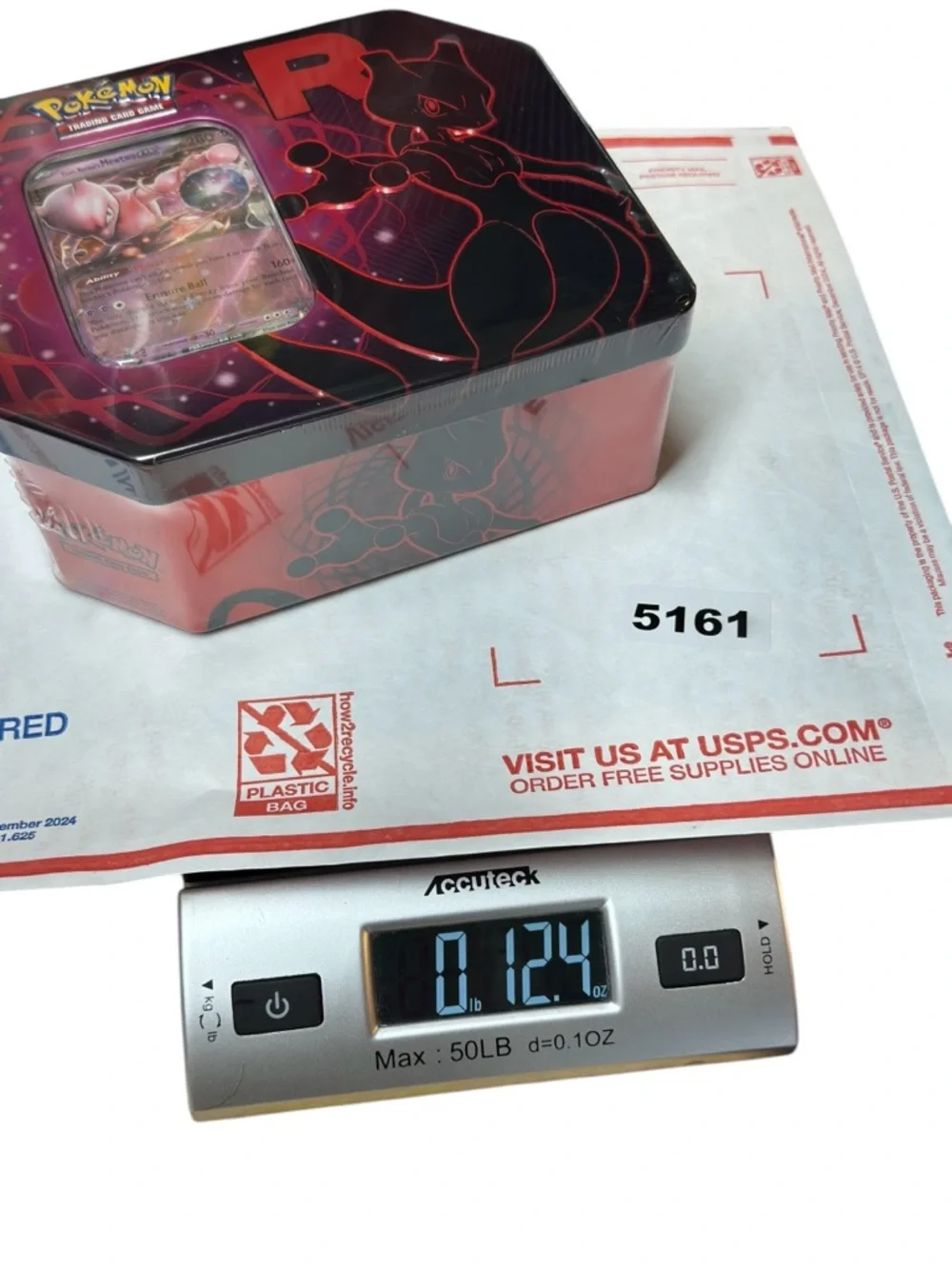Pokemon Team Rocket Mewtwo GX Tin - Pink, Black, Red